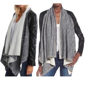 Blank NYC Dating & Waiting Open Drape Front Faux Leather Jacket Black Gray Moto